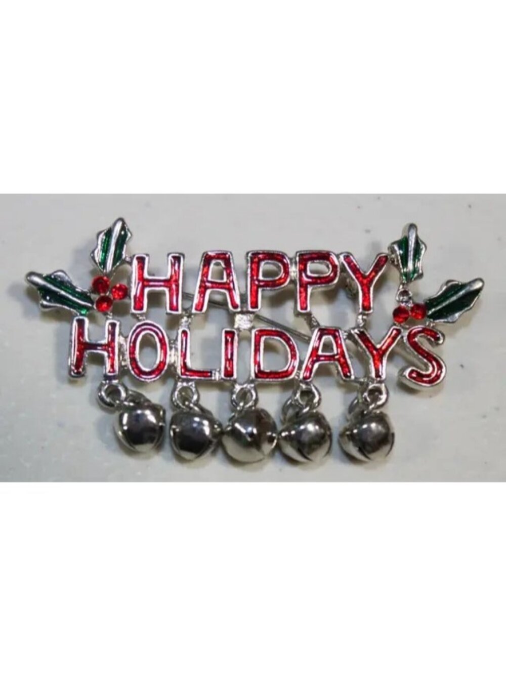 Vintage Christmas "Happy Holidays" Enamel Brooch Pin